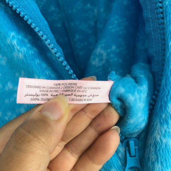 La Vie En Rose blue fleece onesie pajamas with zip-up closure & 1 slipper/sock M - Picture 12 of 14